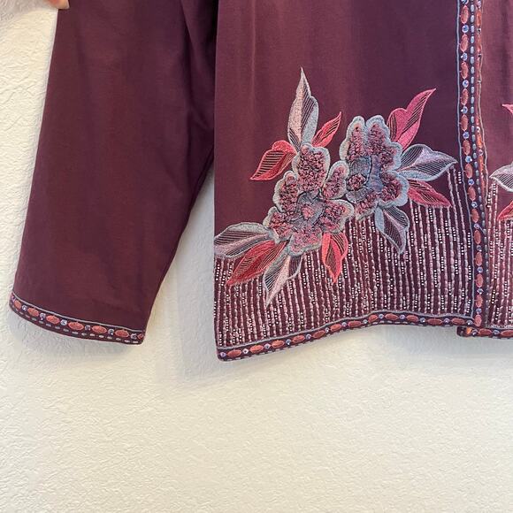 Soft Surroundings Playa Embroidered Jacket 2X Floral Beaded Open Cardigan - Picture 3 of 15
